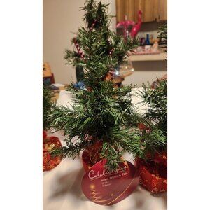 Christmas Tree Desktop Size 12" Tall 8" Diameter Christmas Decor With Red Wrap &